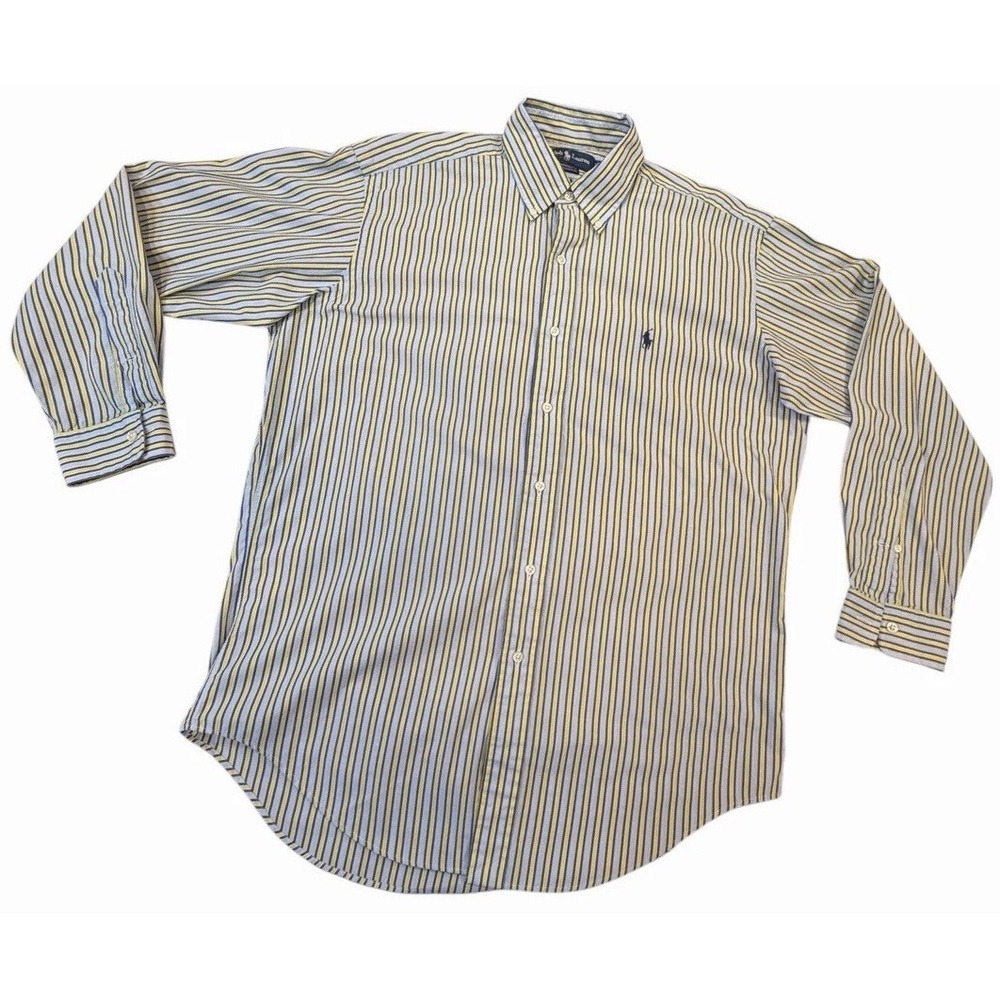 Polo Ralph Lauren Yarmouth Shirt 15.5 33 M Blue Yellow Stripe Button Down